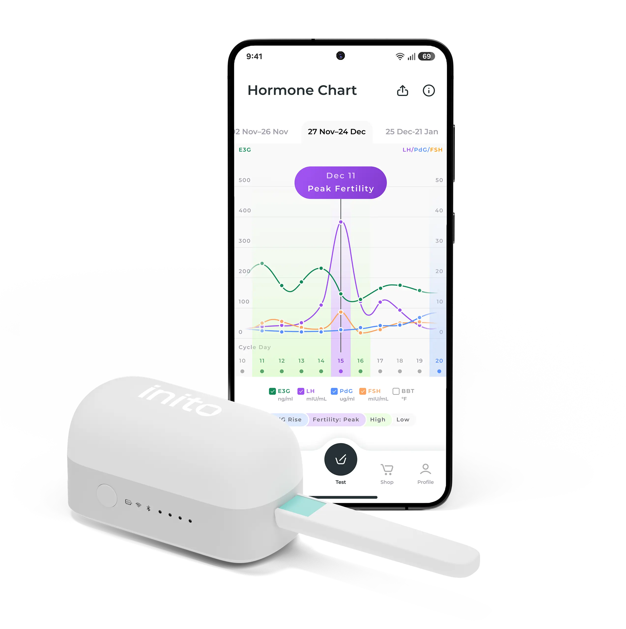 Fertility monitor device shown on phone
